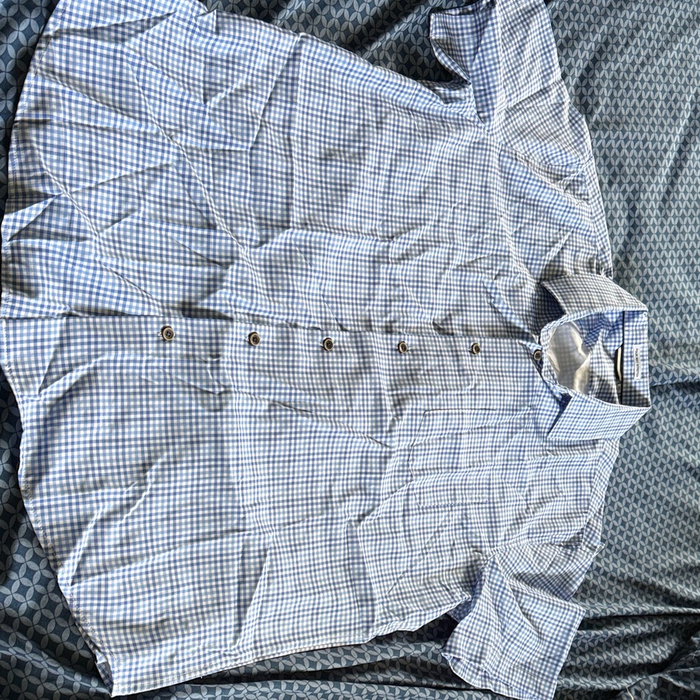 Alex Vando wrinkle free 4-way stretch Men's Blue Checkered Shirt